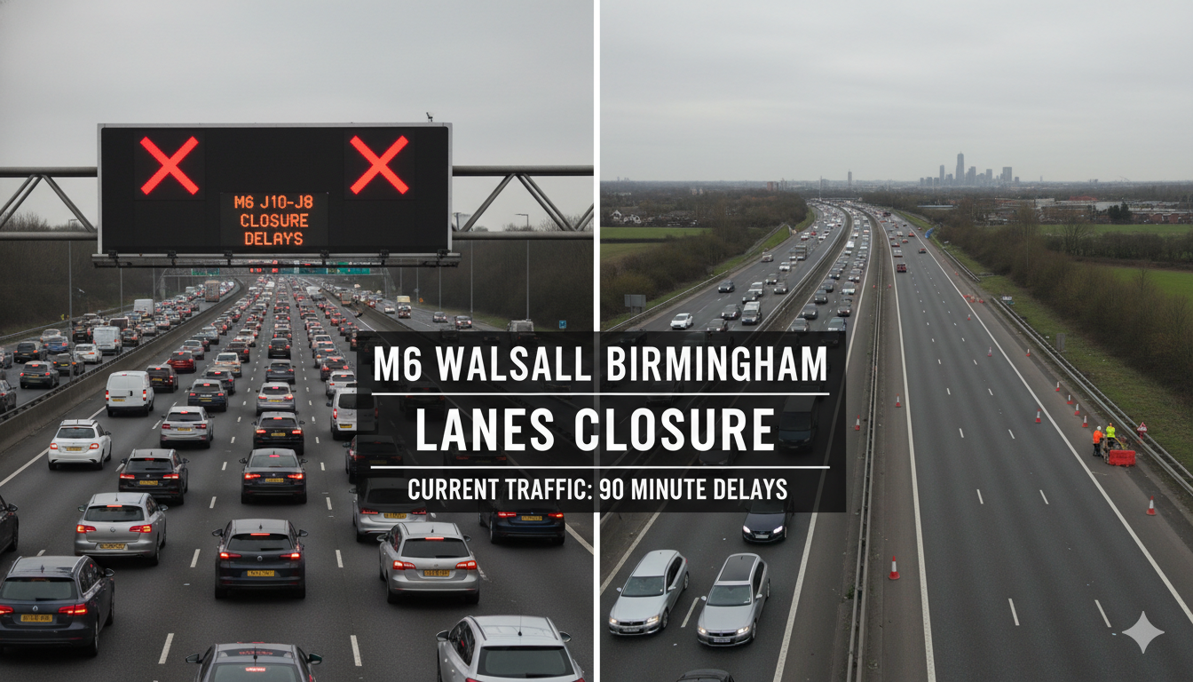 M6 Walsall Birmingham Lanes Closure
